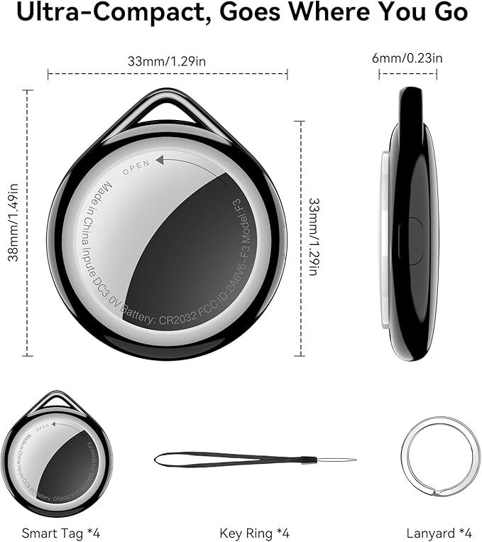 Air Tag Wallet Tracker 4-Pack Apple MFi Certified | Find My Compatible, Waterproof, 100dB Alarm, Replaceable Battery for Keys Pets Luggage, Works with iPhone iPad (iOS Only)
