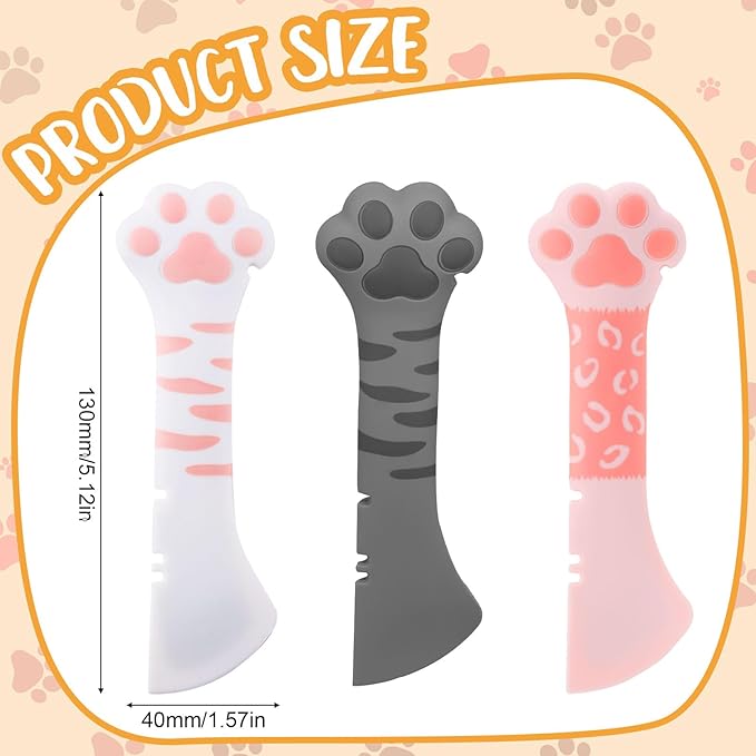 Tinoaly 3 Pcs Dog Cat Food Spoon, Adorable Paw Spoon for Wet Food Silicone Can Opener Multifunctional Pet Spatula Scoop Mixing Spoons for Cat Dog Supplies (White, Pink & Dark Grey)