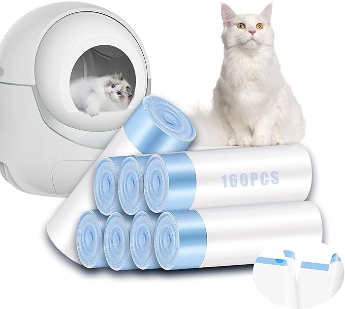160 Pack Cat Litter Bags, 25 x16 inch Heavy Duty Self-Cleaning Litter Box Liners, Compatible with Litter Box Robot 3 & 4,Extra Thick Waste Drawer Liners (10-12 Gallons)