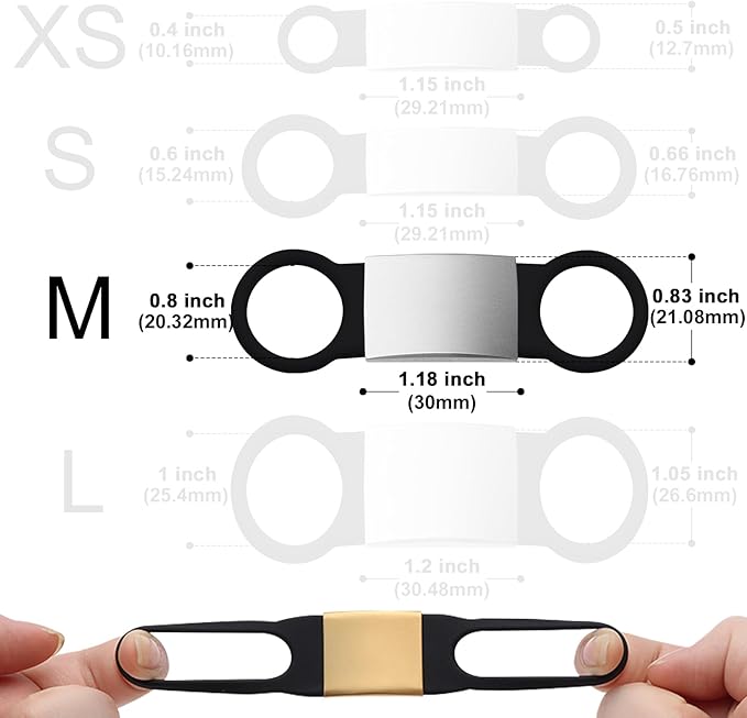 Slide-On Silent Dog Tags Engraved for Pets Personalized - Custom Silicone Stainless Steel ID Name Tags for Cats and Dogs - Soundless Quiet Badge for Collar - Kitten and Puppy Essentials (Medium)