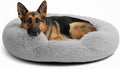 Fluffy Dog Bed Calming Donut Beds for Large Dogs Warming Round Small Medium Pet Nest Cozy Cat Mattress Indoor Washable Puppy Kennel Kittens Sleep Mat (L, 35.4×35.4 inch, Gradient Gray)