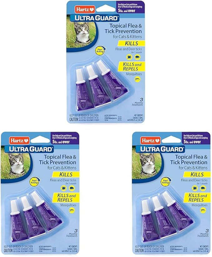 Hartz UltraGuard Topical Flea & Tick Prevention for Cats and Kittens - 3 Monthly Treatments (Pack of 3)