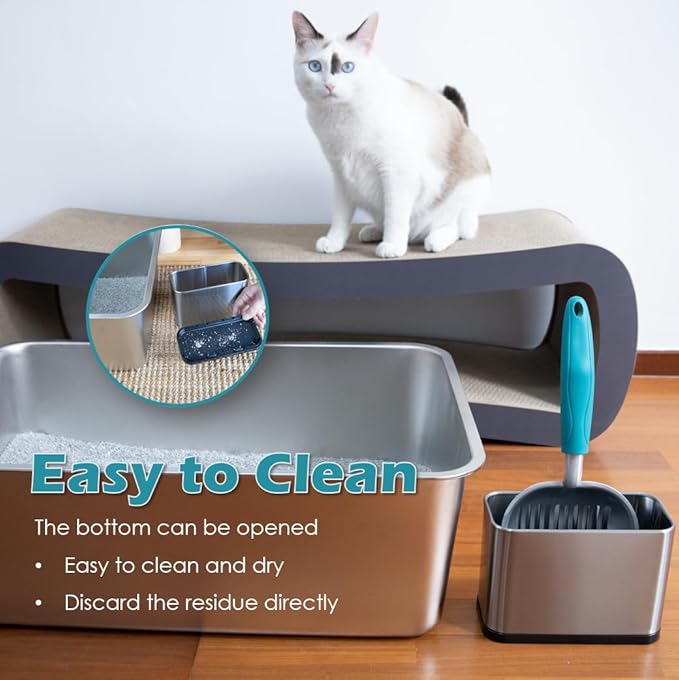 Metal Heavy Duty Cat Litter Scoop with Holder, Stainless Steel Kitty Litter Scooper Caddy for Litter Box, Aluminum Speed Sifter with Non-Slip Handle