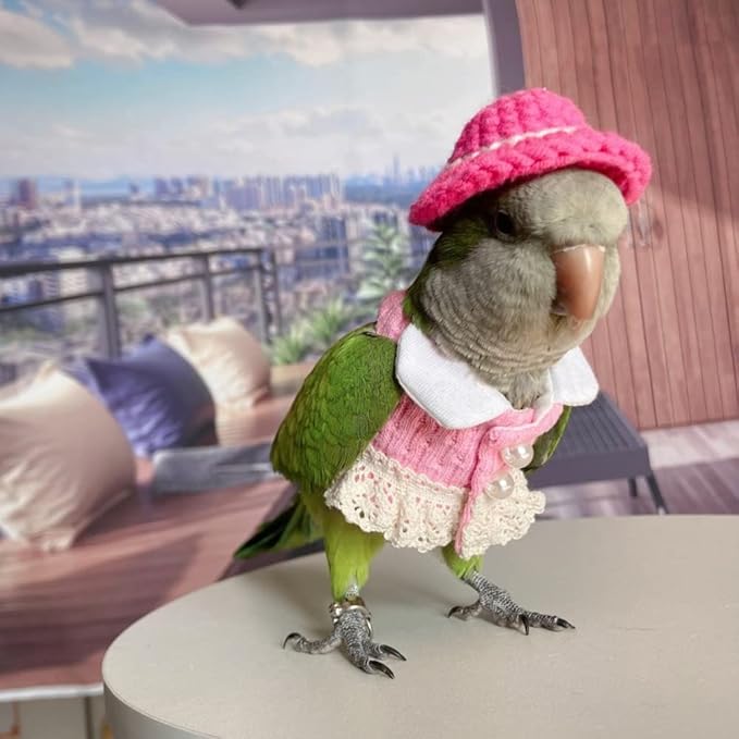 Bird Costume Bird Diaper Flight Suit Bird Pink Top Bird Clothes Cosplay Photo Prop for Parrots Lovebird Parakeet Cockatiel Small Animals Apparel (Caique)