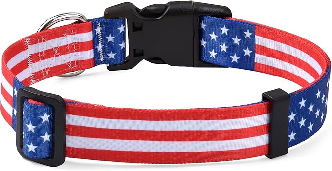 American Flag Dog Collar - Patriotic, US Flag Pattern, Star & Stripes, Fourth of July Dog Collar, Adjustable for Small Medium Large Dogs(Classic US,S)