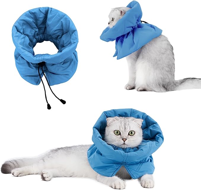 Cat Recovery Collar, Soft Adjustable Cone for Cats and Kittens, Lightweight Waterproof Elizabethan Collar for After-Surgery Care, Prevent Licking and Scratching, Neck Protector for Pets（Lake Blue,S）