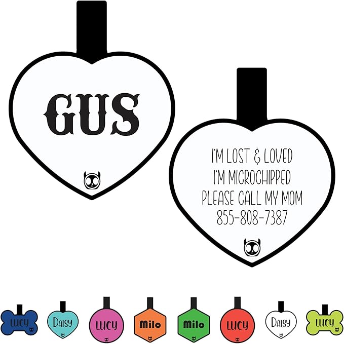 Silicone Silent Cat Tag Personalized with 5 Lines of Custom Deep Engraved Durable Soundless Pet ID Name Tag Heart Small White