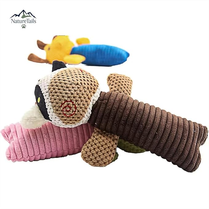 NatureTailsPaw Soft Dog & Cat Toy – Cute Squeaky Interactive Chew Toy for Puppies & Kittens, Durable Plush Teething Toy for Small, Medium & Large Breeds (Bear)