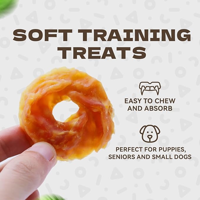 Chicken Rings Dog Treats, Natural Chicken Breast Jerky Rawhide-Free Soft Chews Healthy Dog Training Treats for Small Medium Large Breed 10.58oz