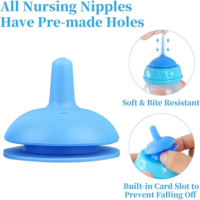 Pet Feeding Bottle and Syringes,60ml Nursing Bottle, 3 Sizes Nipples with Ventilation Valve Resistant Tearing Perfect for Puppies, Kittens, Small Wildlife (Blue)