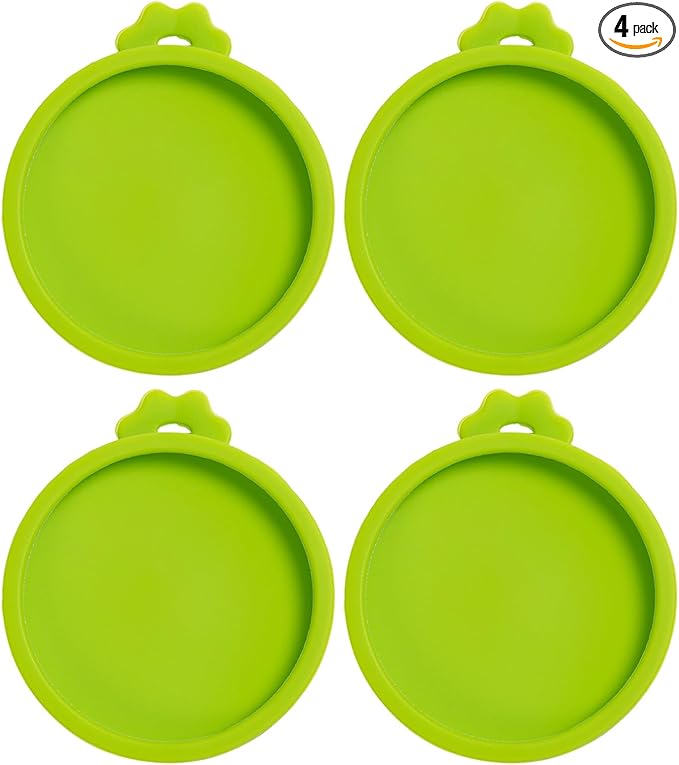 PINE & LINEN 4 Pcs 2.5inch Durable Pet Can Lids,Silicone Small Pet Can Covers Waterproof Cat Food Cans Lids for 3 oz Cat Food Cans（Green）