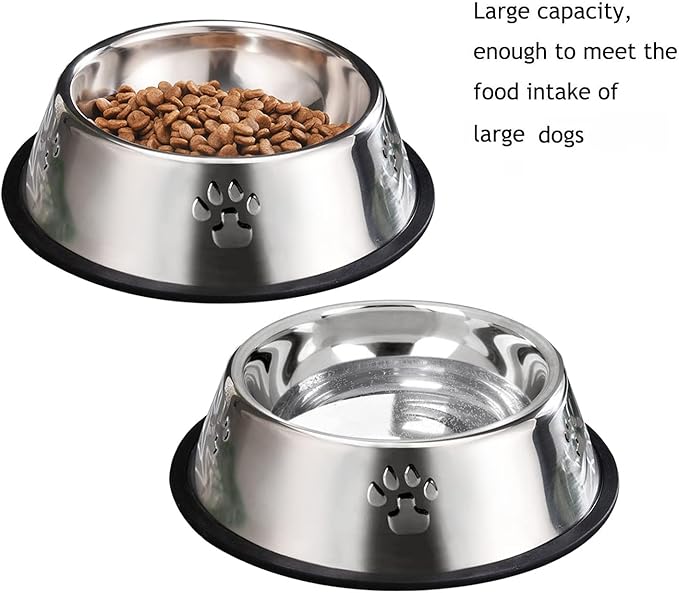 YUDANSI 2 Stainless Steel Dog Bowls, Dog Feeding Dishes, Doggie Plate Food Bowls with Rubber Base, Medium and Large Pet Feeder for Food and Water (L-28.8oz)
