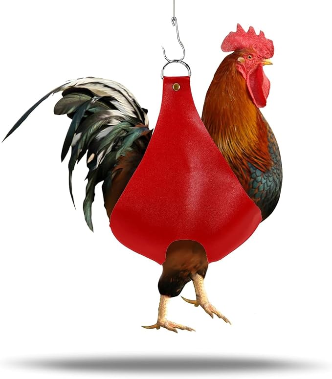 Chicken Carrier PU Chicken Holder Bag Purse Waterproof Poultry Sling with Handle Pet Weighing Bag Pouch Rooster Catching Hand for Ducks Rabbits Travel Transport Accessories Farm Supplies (Red)