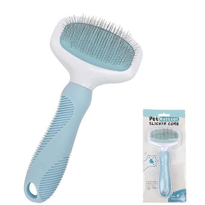 Pet Hair Removal Comb, Flea Comb for Cats Dogs Brush for Shedding Pet Grooming Supplies for Cats and Dogs (Blue)