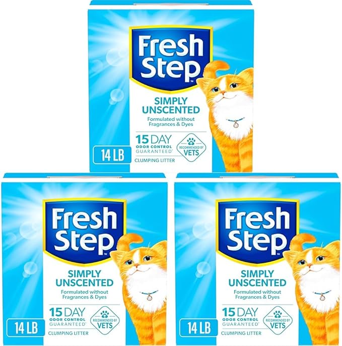 Fresh Step Simply Unscented Clumping Litter,Fresh Step Unscented Cat Litter with Activated Charcoal Technology,14 lb. Box,(Pack of 3)