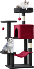 Sweetcrispy 44 inch Cat Tree Tower, Small Cat Climbing Tower with Condo, Natural Sisal Scratching Posts, Extended Platform, Hammock, Pet House for Indoor Cats and Kittens Play, Black and Red