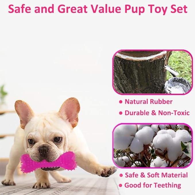 Beiker 20 Pack Pink Puppy Chew Toys - Dog Teething Toys for Puppies, Puppy Toys Toothbrush with Ropes, Soft Dogs Toy Bundle for Small Dogs, Cute Interactive Dog Balls for Chewers