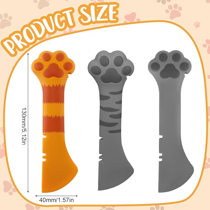 Tinoaly 3 Pcs Dog Cat Food Spoon, Adorable Paw Spoon for Wet Food Silicone Can Opener Multifunctional Pet Spatula Scoop Mixing Spoons for Cat Dog Supplies (Orange, Grey & Dark Grey)