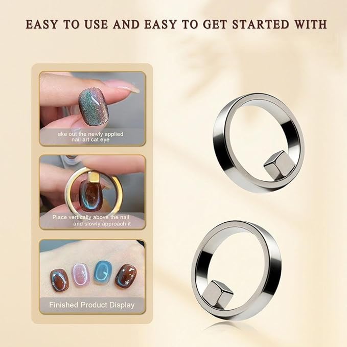 Ring-Shaped Cat-Eye Magnets, Magnet for Cat Eye Gel Polish, 𝐂at 𝐄ye Nail 𝐌agnet, Ring 𝐂at 𝐄ye Nail 𝐌agnet Tool, Y & 𝐑ing Strong 𝐌𝐚𝐠𝐧𝐞𝐭 𝐍ail Tool (2 set)