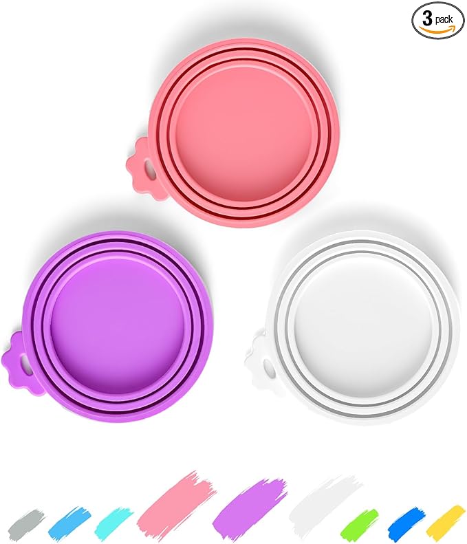 WePet Pet Food Can Covers, Silicone Lids, BPA Free, Dishwasher Safe, Fit Most Standard Size Canned Cat and Dog Food, 3oz/5.5oz/12.5oz/13.2oz, Jade White/Lilac Purple/Rose Pink
