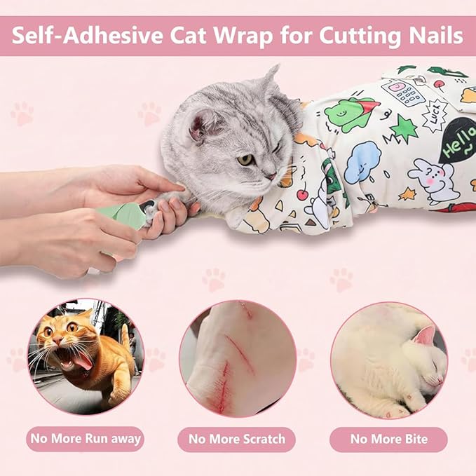 Cat Grooming Wrap for Cutting Nails, 27.6" Anti-Scratch Anti-Escape Cat Holder for Claw Clipping, Self-Adherent Soft Cat Swaddle Wrap for Nail Trimming for Cats & Kittens (2,21.65*21.65 inch)