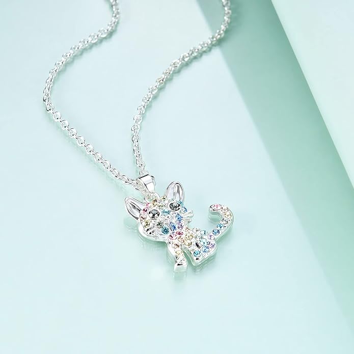 Girls Cat Birthstone Necklace Gifts for Women,Kitty Cats Dog Pendant Necklaces Jewelry for Cat Lovers