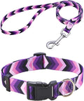 Dog Collar and Leash Set with Bohemia Floral Tribal Geometric Patterns - Soft Ethnic Style Collar Adjustable for Small Medium Large Dogs(Purple Arrow Set,XS)