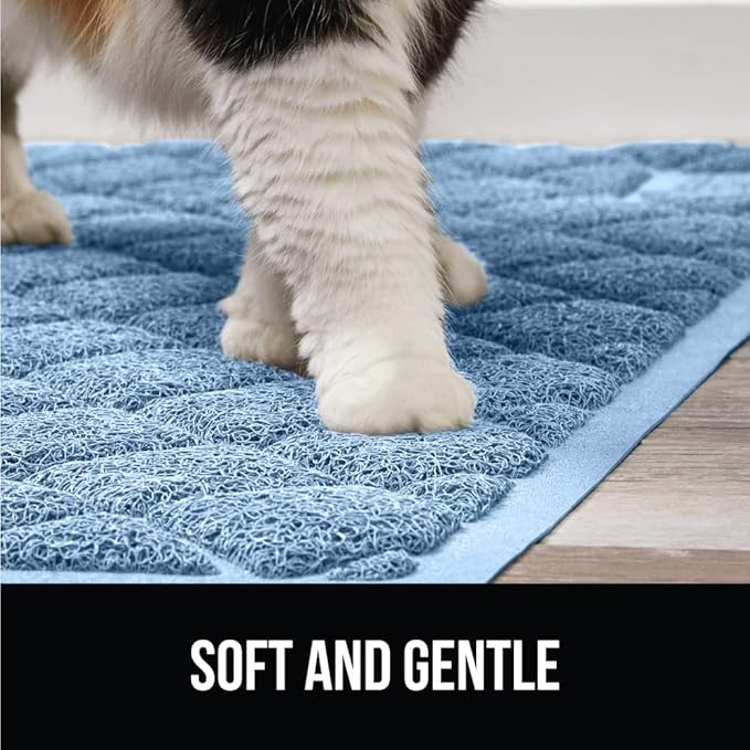 GORILLA GRIP Cat Litter Box Mat, 47x35, Water Resistant, US Designed Kitty Litter Trapping Mats, Easy to Clean, Scatter Control, Less Mess and Clean Floors, Kitten Supplies for Indoor Cats, Light Blue