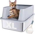 XL Stainless Steel Litter Box, Extra Large High Sided Metal Cat Litter Box with Lid and Scooper, Easy Clean, Non Stick & No Smell-24"x16"x12"
