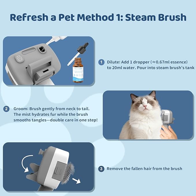 2Pcs Waterless No-Rinse Pet Shampoo Essence for Dogs & Cats, Concentrated Deodorizing Formula Neutralizes Odors & Hydrates Coat with Pomegranate Scent, for Steam Brush,0.34 oz*2