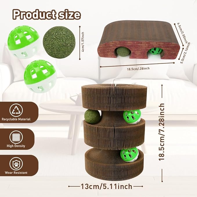 Cat Scratch Pad, Kitty Magic Organ Cat Scratching Board with Catnip Ball, Reversible Interactive Cat Toys Scratcher Cardboard,Kitten Pads(2PCS)