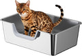 Stainless Steel Cat Litter Box, Steel Litter Pan with Curved Low Entry, Leak Proof 6 Inch High Side for Urine, Easy Entry for Kittens Older Cats, No Slip, 17.7" x 13.8" x 6", Silver