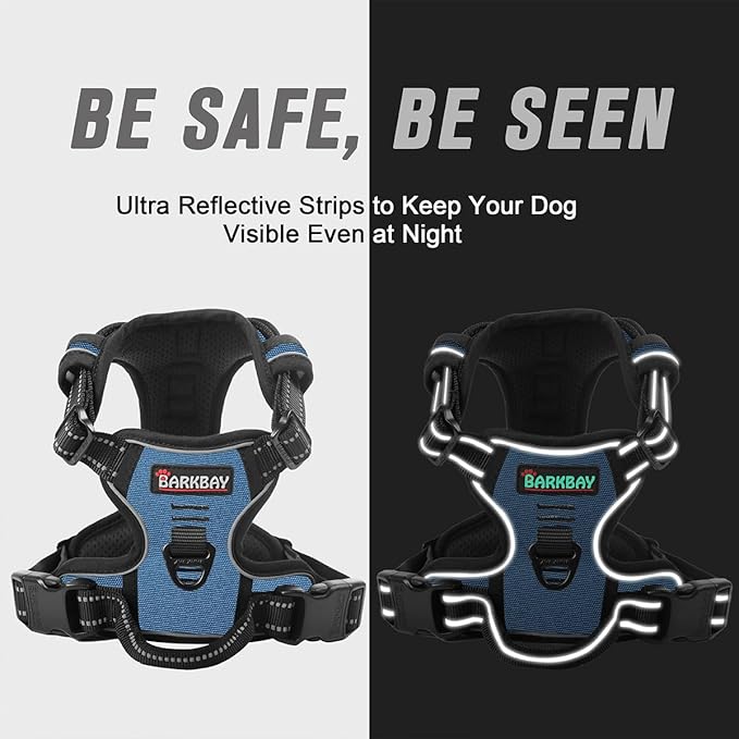 BARKBAY No Pull Dog Harness Front Clip Heavy Duty Reflective Easy Control Handle for Large Dog Walking(Navy,XL)