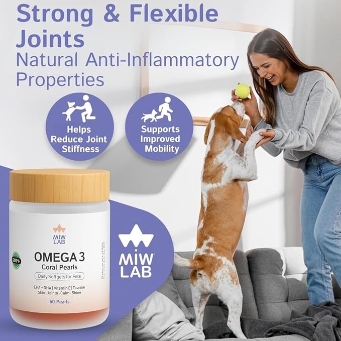 Omega 3 Fish Oil for Dogs and Cats EPA + DHA + Taurine + Vitamin E Vet Developed Formula 60 Softgels Supplement for Strong Joints Arthritis Support Soft Coat and Natural Shine Wild-Caught Salmon