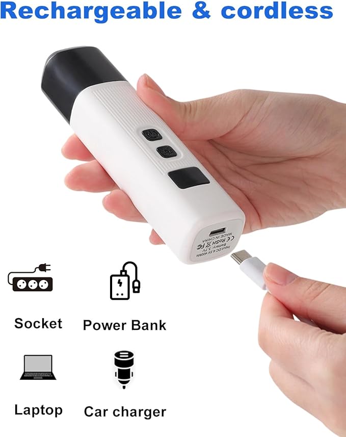 Electric Dog Nail Grinder with 2 Level LED Lights, 2 Speed Super Quiet and Low Vibration Electric Cat Nail Grinder - Rechargeable Pet Nail Grinder for Small Dogs Cats - White
