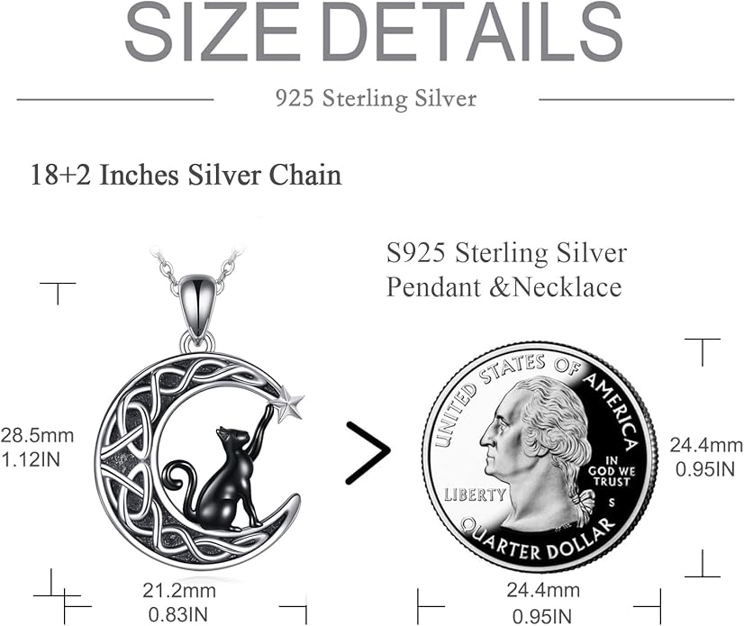 Celtic Moon Black Cat Necklace for Women - Abalone Tree of Life Sterling Silver Cat Lovers Jewelry