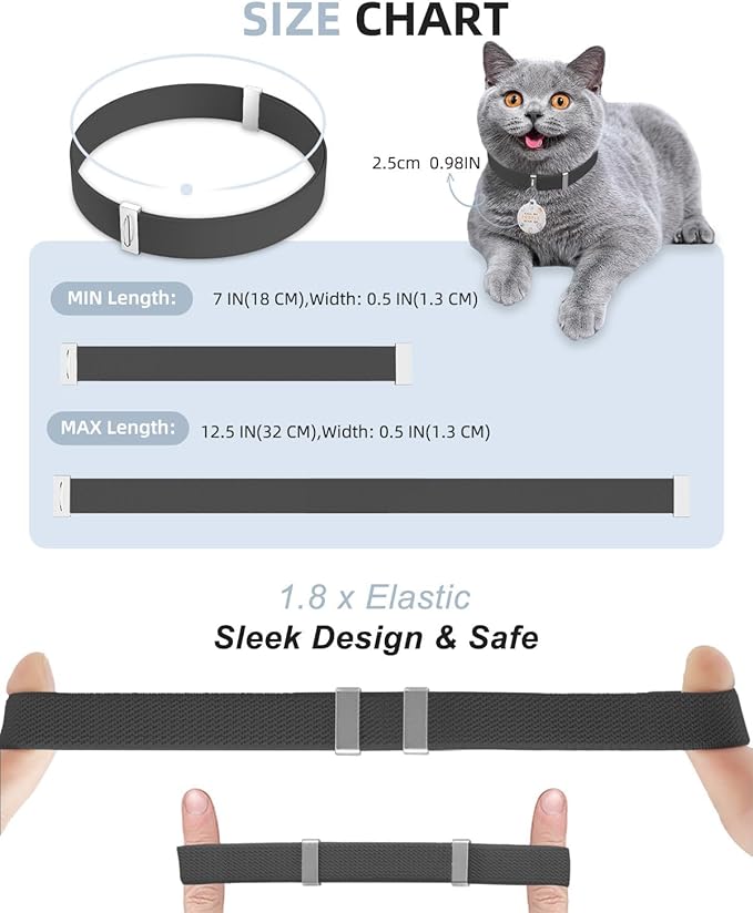 Cat Collar with QR Code Name Tag, Stretch Elastic Quick Release, Cat ID Tag Personalized, Ultra-Durable, Non Breakaway Lightweight Kitten Collar Fits Most Girl Boy Small Large Cats (Black)