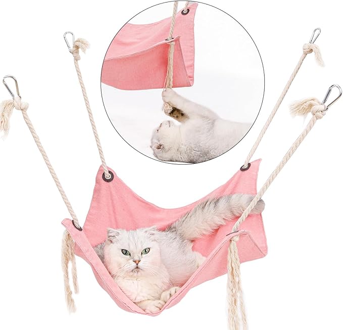 Breathable Linen Cat Hammock in Clean Solid Colors, Minimalist Design for Cages Machine Washable Available in 6 Colors, (Khaki)