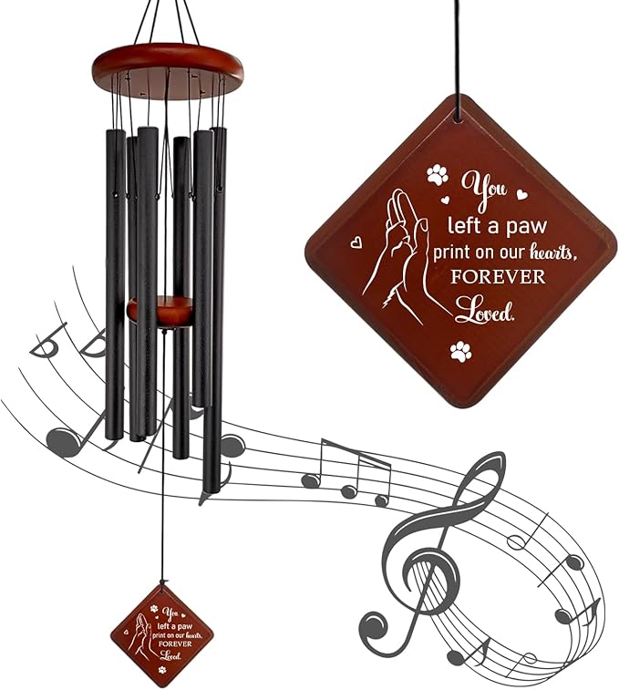 Pet Memorial Gifts for Loss of Dog, 26" pet Memorial Wind Chimes for Outside, Loss of Dogs Sympathy Gift, You Left a paw Print on Our Hearts in Memory of Pets Windchimes