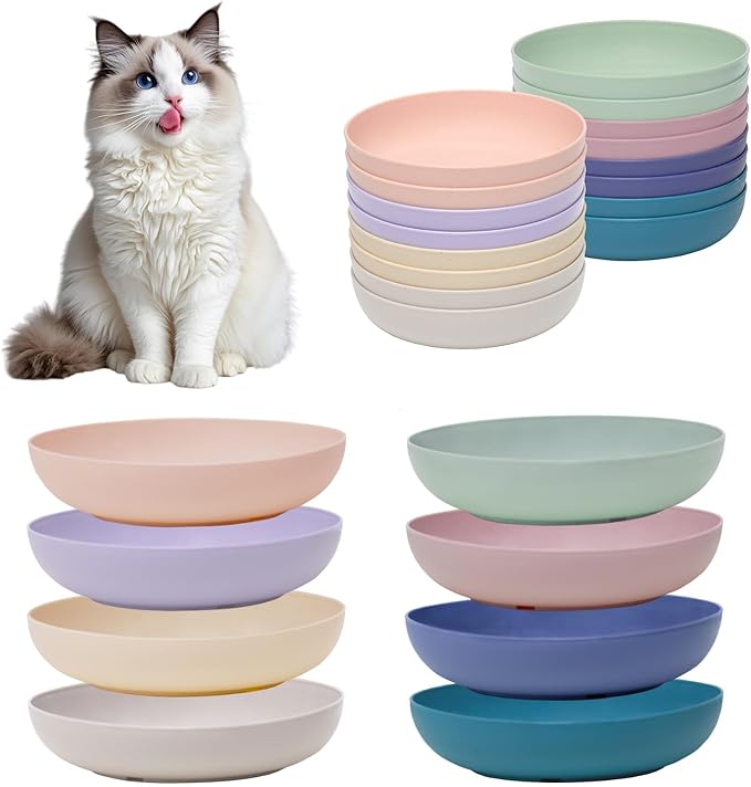 [16 Pack] Cat Dishes Whisker Friendly, Shallow Wide Pet Food and Water Bowl, Durable Wheat Straw Cat Bowls for Indoor Outdoor Cats