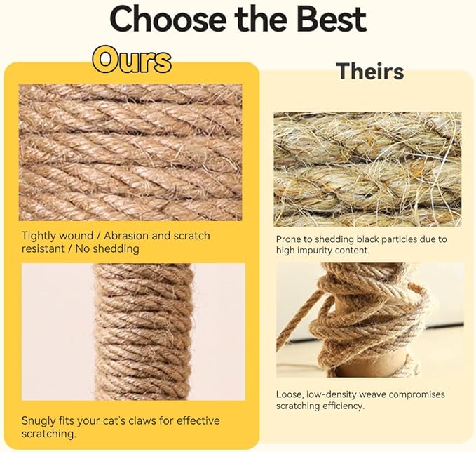 Natural Sisal Rope for Cat Scratcher Replacement, Durable Cat Tree Post Repair Cord for DIY Projects, Climbing Towers, Furniture Protection, Scratch Pad, Crafts, Garden, and Home Décor Use