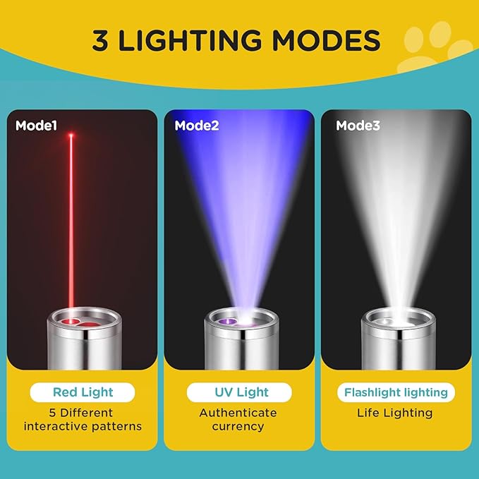 Koackl Cat Toy for Indoor, USB Rechargeable Cat Toy, 3 Light Colors Cat Interactive Toys for Dogs, Cats, Pet Chase Toy for Fun Playing Training Exercise Indoors