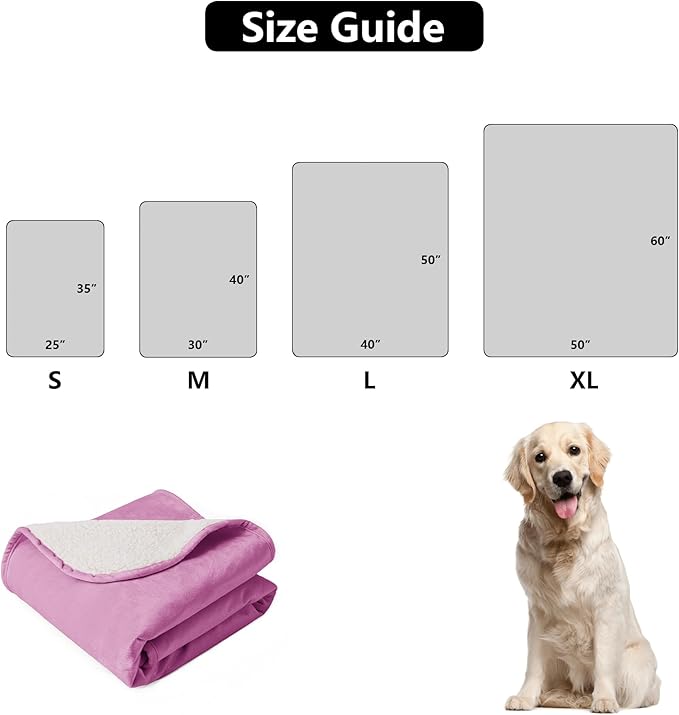 Waterproof Dog Blanket for Couch, Leak Proof Pet Blanket for Indoor Cats, Plush Sherpa Puppy Throw Furniture Protector for Sofa Bed(50"x60",XL,Purple)