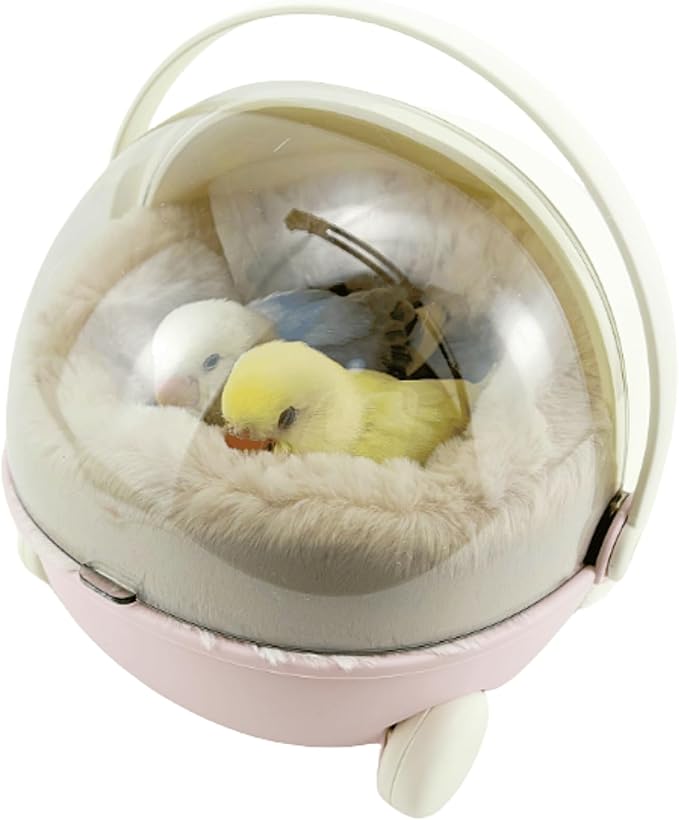 Bird Carrier Cage with Warm Nest, Cushion and Safe Lock, Portable Cages with Chain, Small Animals Travel Carrier Plastic Breathable Outgoing Box for Hamsters Lovebirds Budgies Sugar Gliders (Pink)