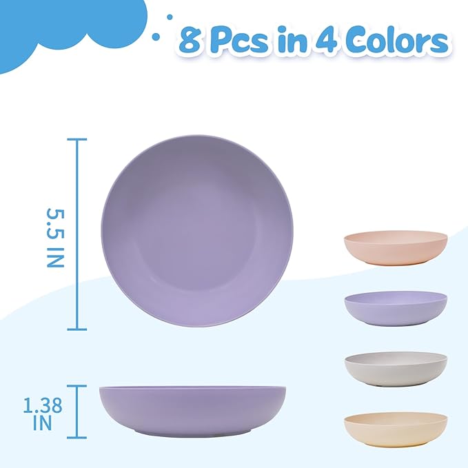 [8 Pack] Cat Dishes Whisker Friendly, Shallow Wide Cat Food and Water Bowl, Durable Wheat Straw Cat Bowls for Indoor Cats