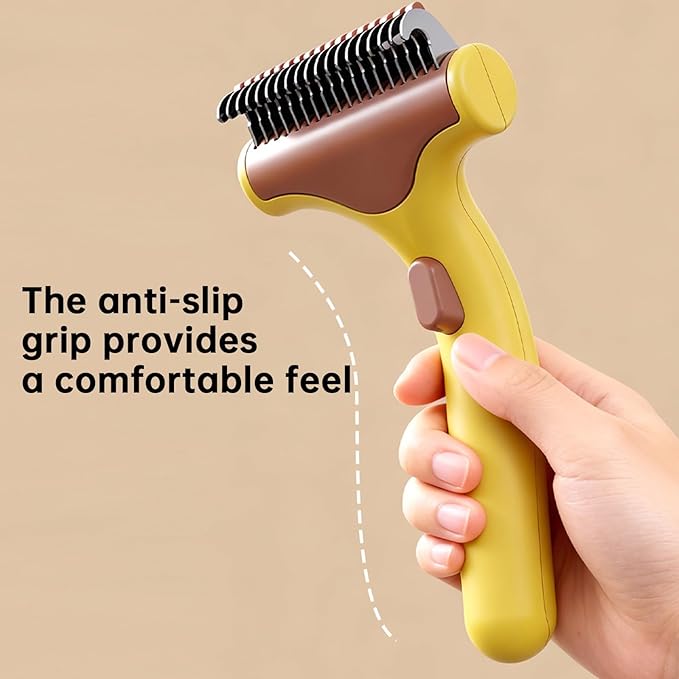 Undercoat Rake for Dogs & Cats, Deshedding Brush for Long haired Pets,Dog Brush for Shedding with Release Button,Best Cat Undercoat Brush&Deshedding Tool for Grooming (yellow)