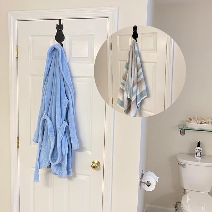 Evelots Over The Door Cat Hooks - 2 Pack - Strong Metal Kitty Decoration - Perfect for Coats, Handbags, Hats, Towels, Wreath Hanger Etc. - Hold up to 20 Pounds - Easy to Install - Rust Free