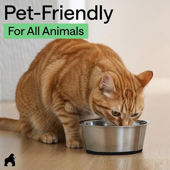 GORILLA GRIP Dog Bowls, Food Grade 304 Stainless Steel, Holds 4 Cups Each (32 fl oz) Food and Water Bowl for Feeding Dogs and Cats, Dishwasher Safe, Rust Resistant, BPA Free Rubber Base Set of 2 Black