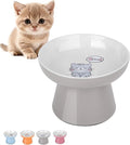 Ceramic Raised Cat Bowl, Elevated Cat Food Bowl with Non-Slip Base,Whisker Friendly Shallow Feeder for Dry & Wet Food, Dishwasher Safe, Anti Vomiting (Grey)