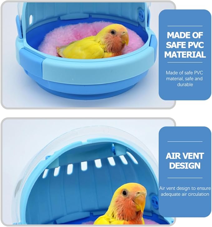 GLEAVI Portable Handheld Bird Travel Cage with Blue Plush Nest Small Parrot Carrier Warm Space Capsule for Budgerigar and Birds